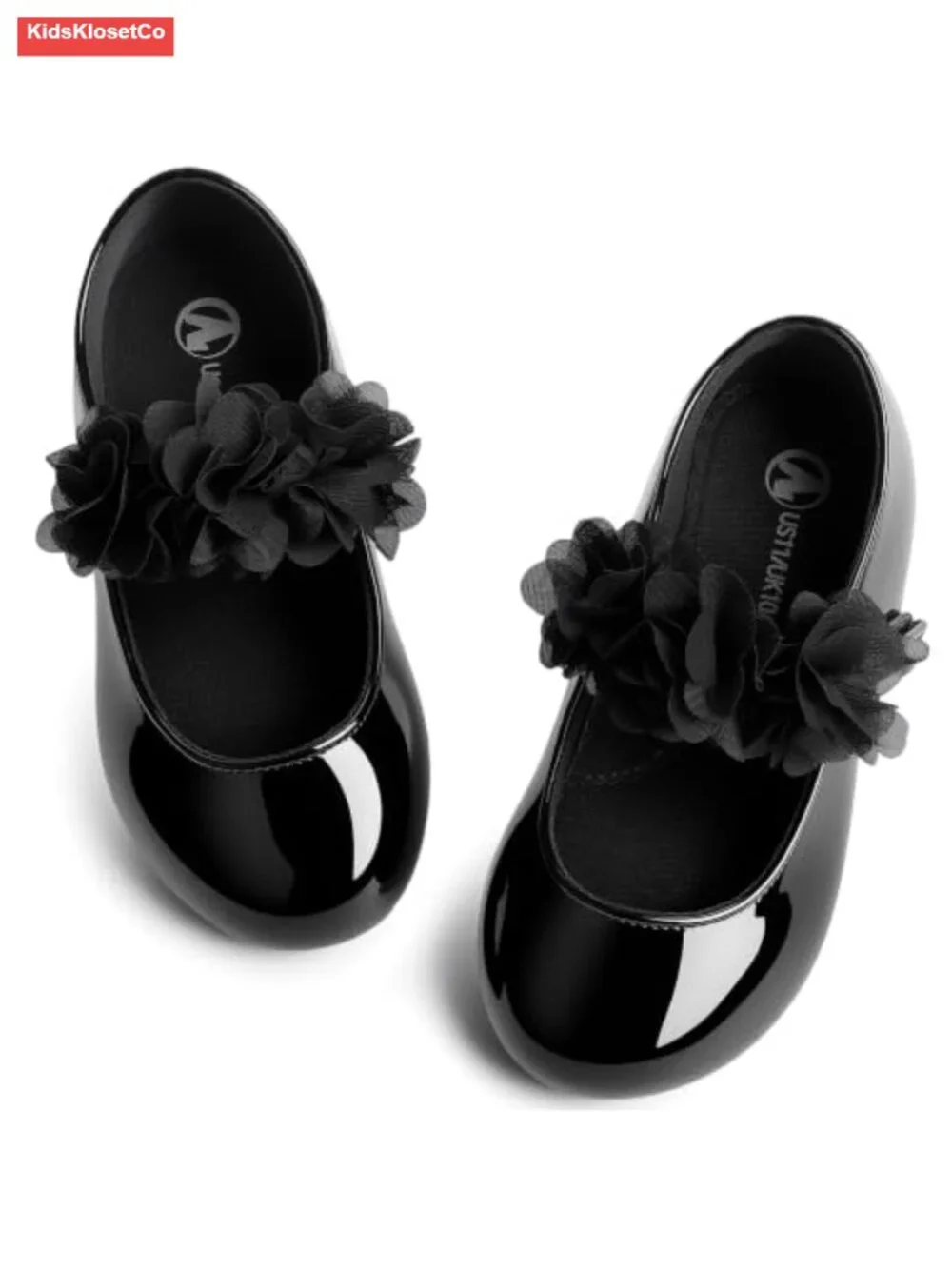 Toddler Girl Mary Jane Dress Shoes with Floral Appliques Soft Walking Flats